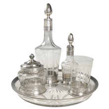 Load image into Gallery viewer, Antique French Sterling Silver & Glass Liquor Service, Empire Swans Motifs | Decanter Set, Tray & Tumbler Cup