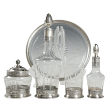 Load image into Gallery viewer, Antique French Sterling Silver & Glass Liquor Service, Empire Swans Motifs | Decanter Set, Tray & Tumbler Cup