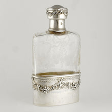 Load image into Gallery viewer, French Sterling Silver Liquor Whiskey Hip Flask Floral Engraved Glass