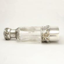 Load image into Gallery viewer, French Sterling Silver Liquor Whiskey Hip Flask Floral Engraved Glass