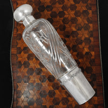 Load image into Gallery viewer, Antique French Sterling Silver Cut Glass Liquor Whiskey Flask Bottle 10" LARGE