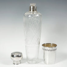 Load image into Gallery viewer, Antique French Sterling Silver Cut Glass Liquor Whiskey Flask Bottle 10" LARGE