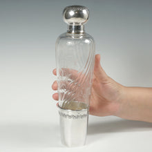 Load image into Gallery viewer, Antique French Sterling Silver Cut Glass Liquor Whiskey Flask Bottle 10" LARGE