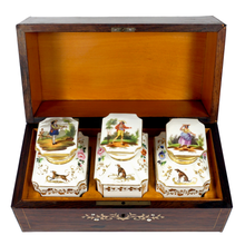 Load image into Gallery viewer, Antique French Rosewood Tea Caddy Box, Hand Painted Paris Porcelain Bottles