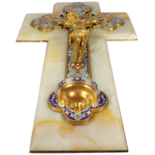 Load image into Gallery viewer, Large Antique French Gilt Bronze Champleve Enamel Holy Water Font