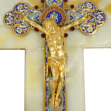 Load image into Gallery viewer, Large Antique French Gilt Bronze Champleve Enamel Holy Water Font