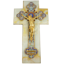 Load image into Gallery viewer, Large Antique French Gilt Bronze Champleve Enamel Holy Water Font