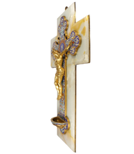 Load image into Gallery viewer, Large Antique French Gilt Bronze Champleve Enamel Holy Water Font
