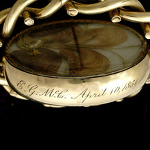 Load image into Gallery viewer, Antique Victorian 10K Gold Swivel Brooch, Miniature Portrait Painting of a Girl, Hair Art Memento Locket, Dated 1859