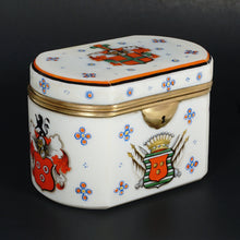 Load image into Gallery viewer, Antique Bohemian Opaline Glass Box Armorial Hand Painted Coat of Arms