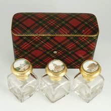 Load image into Gallery viewer, Antique Scottish Tartanware Box Perfume Caddy Eglomise Scent Bottles Grand Tour Souvenir Clan Stuart Tartan