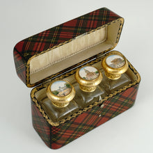Load image into Gallery viewer, Antique Scottish Tartanware Box Perfume Caddy Eglomise Scent Bottles Grand Tour Souvenir Clan Stuart Tartan