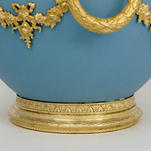 Load image into Gallery viewer, Antique Wedgwood Blue Jasperware Cache Pot Vase Gilt Bronze Mounts