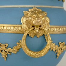 Load image into Gallery viewer, Antique Wedgwood Blue Jasperware Cache Pot Vase Gilt Bronze Mounts
