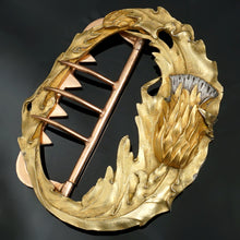 Load image into Gallery viewer, Antique French .800 Silver Gold Vermeil Belt Buckle Art Nouveau Thistle Flower