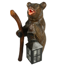 Load image into Gallery viewer, Swiss Black Forest Carved Wood Bear Table Lamp