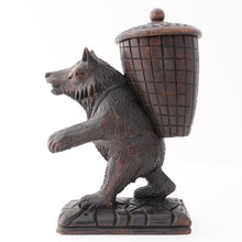 Load image into Gallery viewer, Antique Carved Wood Bear Pipe Holder Black Forest Style Tobacco Humidor Jar