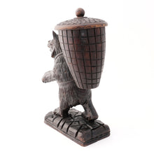 Load image into Gallery viewer, Antique Carved Wood Bear Pipe Holder Black Forest Style Tobacco Humidor Jar