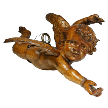 Load image into Gallery viewer, Antique European Hand Carved Wood Flying Cherub Putto Angel Architectural Salvage