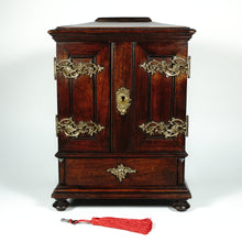 Load image into Gallery viewer, Antique Victorian Wood Cigar Cabinet, Table Top Display Presenter Box, Double Door, Drawer & Hidden Match Striker