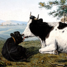 Load image into Gallery viewer, Victorian Oil Painting of a Cow & Calf, Dated 1854 Pastoral Farm Scene