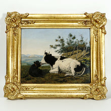 Load image into Gallery viewer, Victorian Oil Painting of a Cow & Calf, Dated 1854 Pastoral Farm Scene
