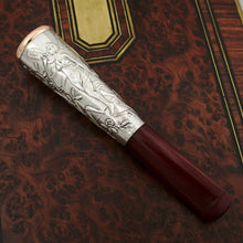 Load image into Gallery viewer, Antique French .800 Silver Mounted Cherry Amber Cigar Cheroot Holder, Art Nouveau Fairy, Flowers