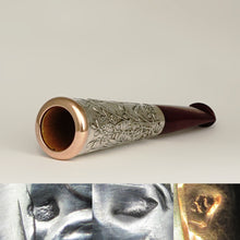 Load image into Gallery viewer, Antique French .800 Silver Mounted Cherry Amber Cigar Cheroot Holder, Art Nouveau Fairy, Flowers