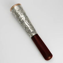 Load image into Gallery viewer, Antique French .800 Silver Mounted Cherry Amber Cigar Cheroot Holder, Art Nouveau Fairy, Flowers