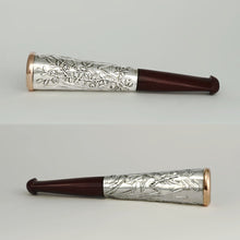 Load image into Gallery viewer, Antique French .800 Silver Mounted Cherry Amber Cigar Cheroot Holder, Art Nouveau Fairy, Flowers