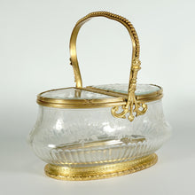 Load image into Gallery viewer, Antique French Crystal Dore Bronze Basket Form Jewelry Box, Casket, Etched Florals