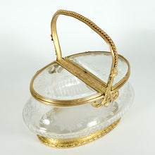 Load image into Gallery viewer, Antique French Crystal Dore Bronze Basket Form Jewelry Box, Casket, Etched Florals