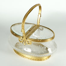 Load image into Gallery viewer, Antique French Crystal Dore Bronze Basket Form Jewelry Box, Casket, Etched Florals