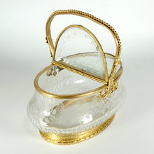 Load image into Gallery viewer, Antique French Crystal Dore Bronze Basket Form Jewelry Box, Casket, Etched Florals