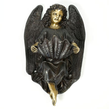 Load image into Gallery viewer, French Bronze Angel Wall Plaque Holy Water Font Stoup, Signed Dumaige 1838