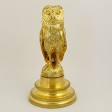 Load image into Gallery viewer, Antique French Gilt Bronze Owl Wax Seal Desk Stamp, with Stand Holder, Signed & Dated 1909