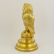 Load image into Gallery viewer, Antique French Gilt Bronze Owl Wax Seal Desk Stamp, with Stand Holder, Signed & Dated 1909