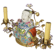 Load image into Gallery viewer, French Chinoiserie Porcelain Gilt Bronze Table Lamp Famille Rose Buddha