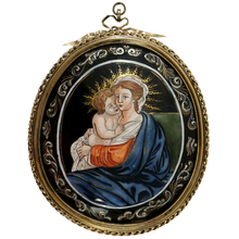 Load image into Gallery viewer, Antique French Limoges Enamel on Copper Miniature Portrait Plaque Madonna and Child