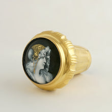 Load image into Gallery viewer, Antique French Gilt Ormolu Limoges Enamel on Copper Miniature Portrait Plaque Parasol Dress Cane Handle
