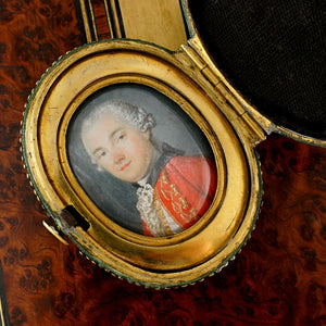 Antique French Miniature Portrait Painting Gentleman in Red Coat, Shagreen Case