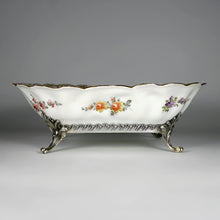 Load image into Gallery viewer, Antique French Sterling Silver & Continental Porcelain Bowl Hand Painted Flowers Gilt Scalloped Rim