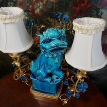 Load image into Gallery viewer, French Chinoiserie Gilt Bronze Lamp Porcelain Foo Dog Turquoise Blue Glaze