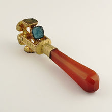 Load image into Gallery viewer, Antique Georgian Wax Seal Wheel Gilt Ormolu Multiple Stone Intaglio Desk Stamp