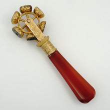 Load image into Gallery viewer, Antique Georgian Wax Seal Wheel Gilt Ormolu Multiple Stone Intaglio Desk Stamp