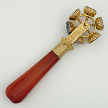 Load image into Gallery viewer, Antique Georgian Wax Seal Wheel Gilt Ormolu Multiple Stone Intaglio Desk Stamp
