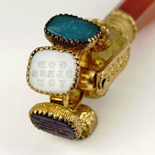 Load image into Gallery viewer, Antique Georgian Wax Seal Wheel Gilt Ormolu Multiple Stone Intaglio Desk Stamp