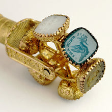 Load image into Gallery viewer, Antique Georgian Wax Seal Wheel Gilt Ormolu Multiple Stone Intaglio Desk Stamp