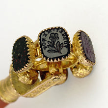 Load image into Gallery viewer, Antique Georgian Wax Seal Wheel Gilt Ormolu Multiple Stone Intaglio Desk Stamp