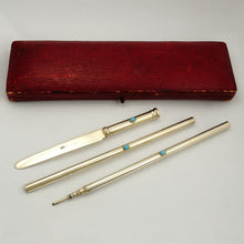 Load image into Gallery viewer, Edwardian Sterling Silver Writing Set by William Hornby, Turquoise Cabochons, Retailed by Kendall & Co PARIS